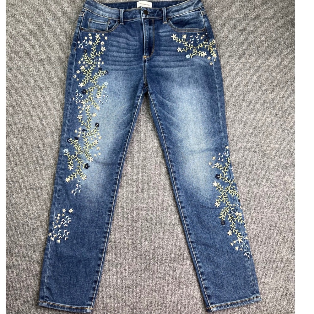 Driftwood Jackie High Rise Jeans Womens 28 Blue Floral Embroidered Skinny Ankle - Picture 1 of 9